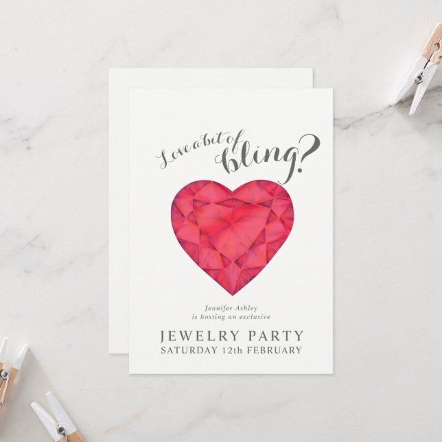 Jewelry party invites ruby red love bling (Front/Back In Situ)