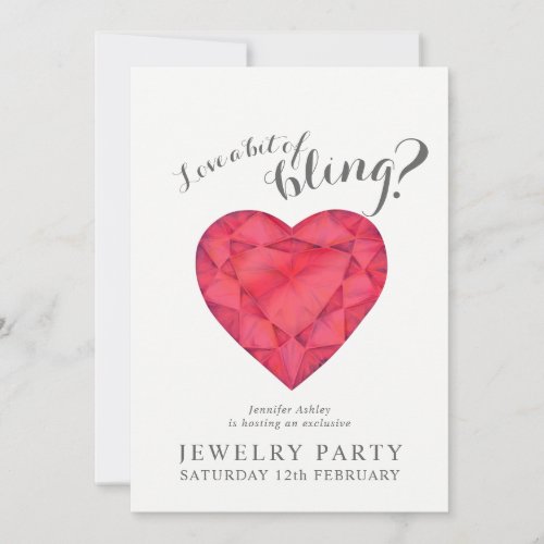 Jewelry party invites ruby red love bling