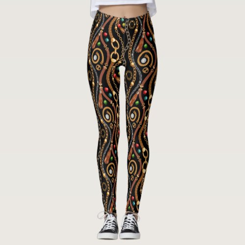 Jewelry pattern trendy Chains leather belt bead Leggings