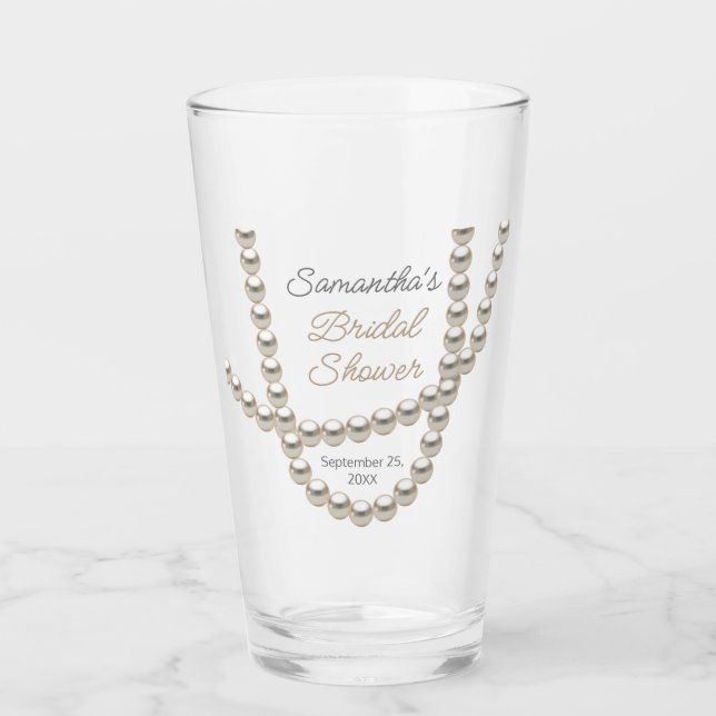 Jewelry Pearl Necklace Bridal Shower Glass (Front)