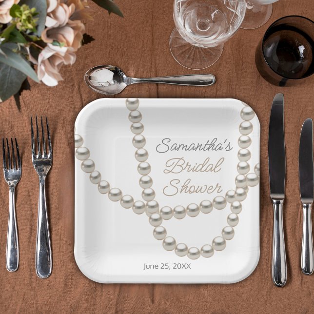 Jewelry Pearl Necklace Bridal Shower Paper Plates (Creator Uploaded)
