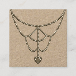 Jewelry Pearls Heart Pendant Necklace Glam Display Square Business Card