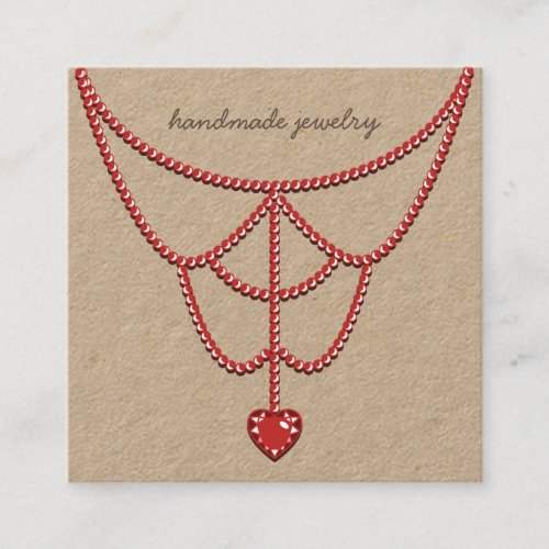 Jewelry Pearls Necklace Display Red Heart Stunning Square Business Card