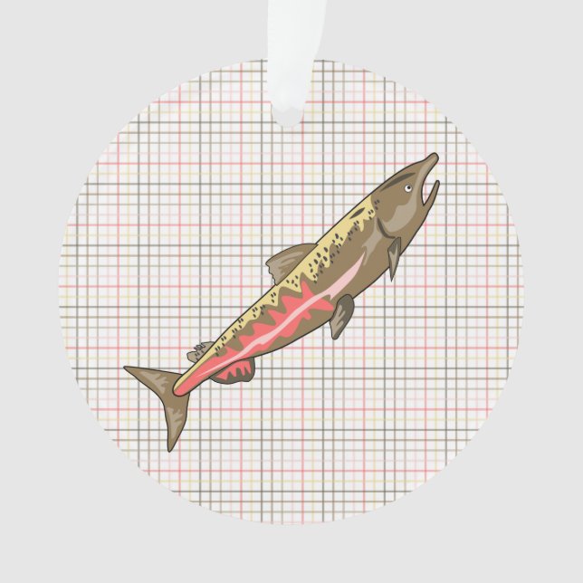 Jewelry - Pendant - Chinook Salmon on Plaid Ornament (Front)