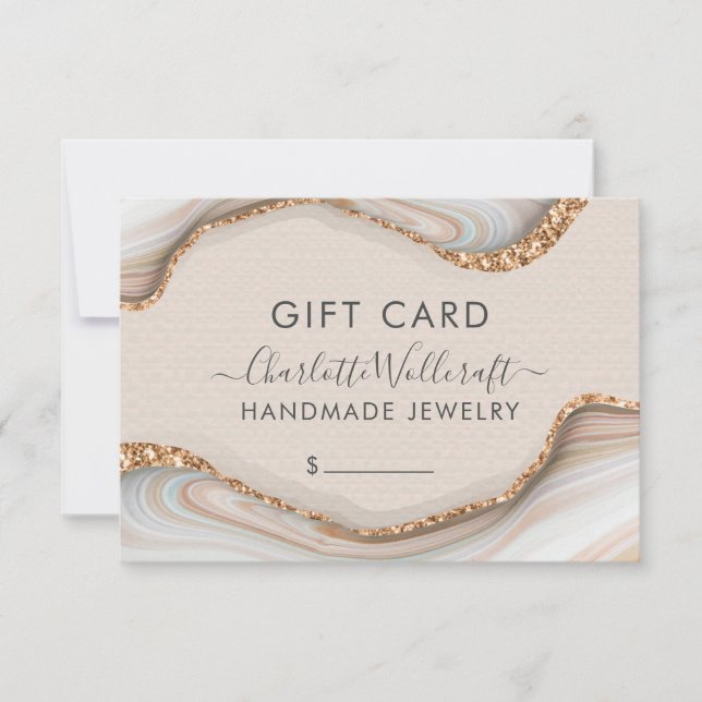 Jewelry Pink Gold Glitter Marble Gift Certificate (Front)