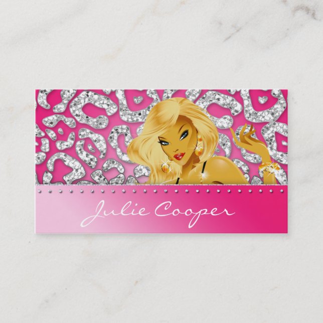 Jewelry Pink Silver Leopard Tanning Business Card (Front)