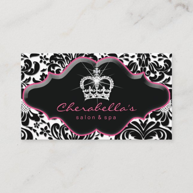 Jewelry Princess Crown Floral Damask Loyalty Card. (Front)