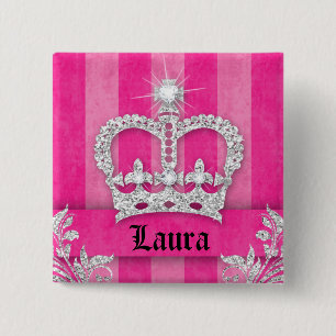Jewelry Princess Crown Pink Stripes Brooch Pinback Button