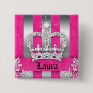 Jewelry Princess Crown Pink Stripes Brooch Silver Pinback Button