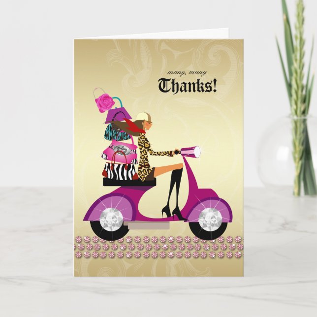 Jewelry Purses Thank You Card Scooter Girl Pink (Front)