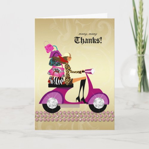 Jewelry Purses Thank You Card Scooter Girl Pink