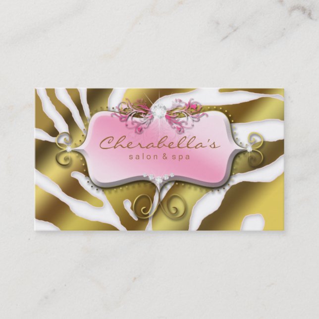 Jewelry Retro Business Card Zebra Pink Gold (Front)