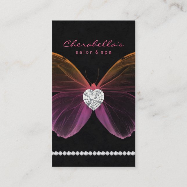 Jewelry Salon Business Card Spa Butterfly Pink (Front)