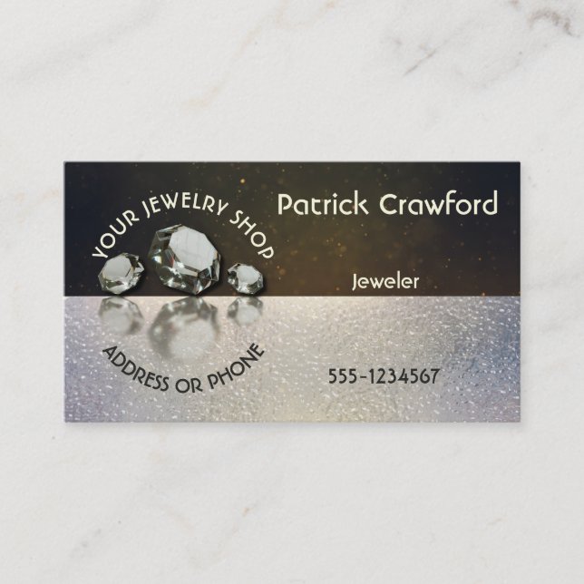 Jewelry Shop Jeweler Three Diamonds On Gold Dust Business Card (Front)