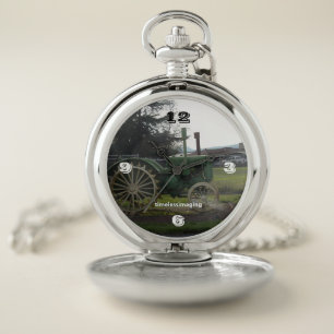 Jewelry, Silver Pocket Watch, Old-Time Tractor.  P Watch