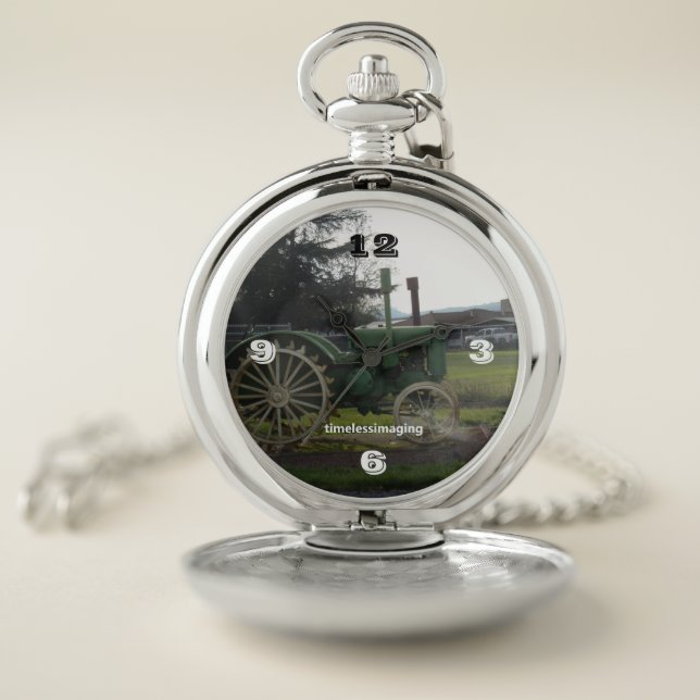 Jewelry, Silver Pocket Watch, Old-Time Tractor.  P Watch (Inside)