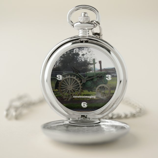 Jewelry, Silver Pocket Watch, Old-Time Tractor.  Pocket Watch (Inside)