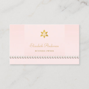 Jewelry Store Pink and Gold String of Pearls Business Card