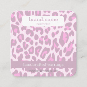 Jewelry Stud Display Pink Leopard Print Handmade Square Business Card