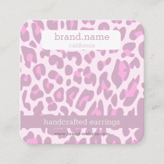 Jewelry Stud Display Pink Leopard Print Handmade Square Business Card (Front)