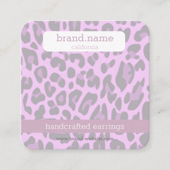 Jewelry Stud Display Purple Leopard Print Handmade Square Business Card (Front)