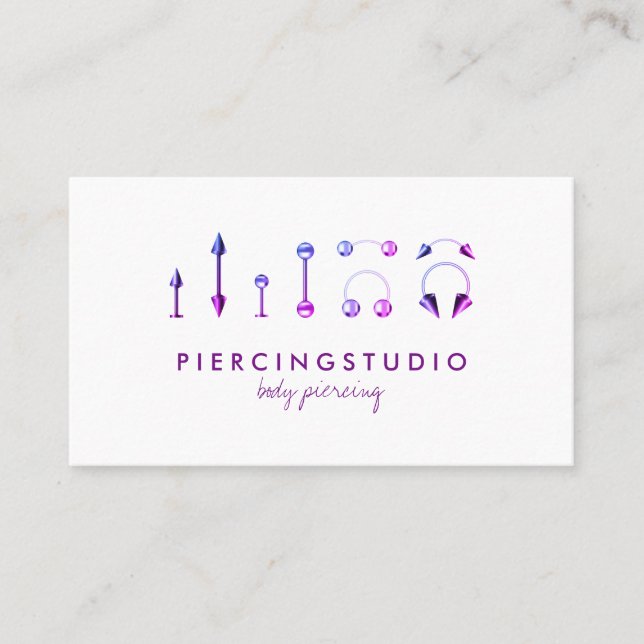Jewelry Studio Tattoo Purple Pink Body Piercing Business Card (Front)