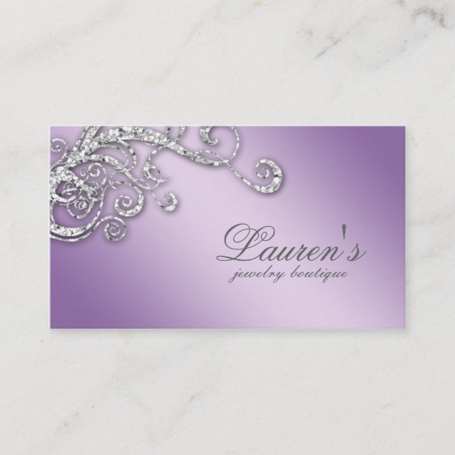 Jewelry Swirl Business Card Glitter Diamond Purple (Front)