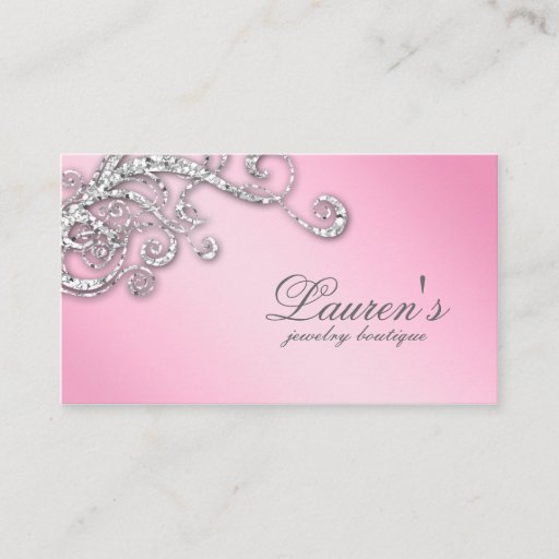 Customizable Jewelry Swirl Business Card Glitter Diamonds Pink