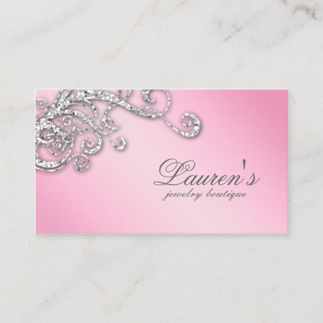 Jewelry Swirl Glitter Diamonds Pink  Business Card (Front)