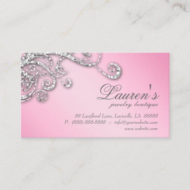 Jewelry Swirl Loyalty Card Glitter Diamonds Pink (Front)
