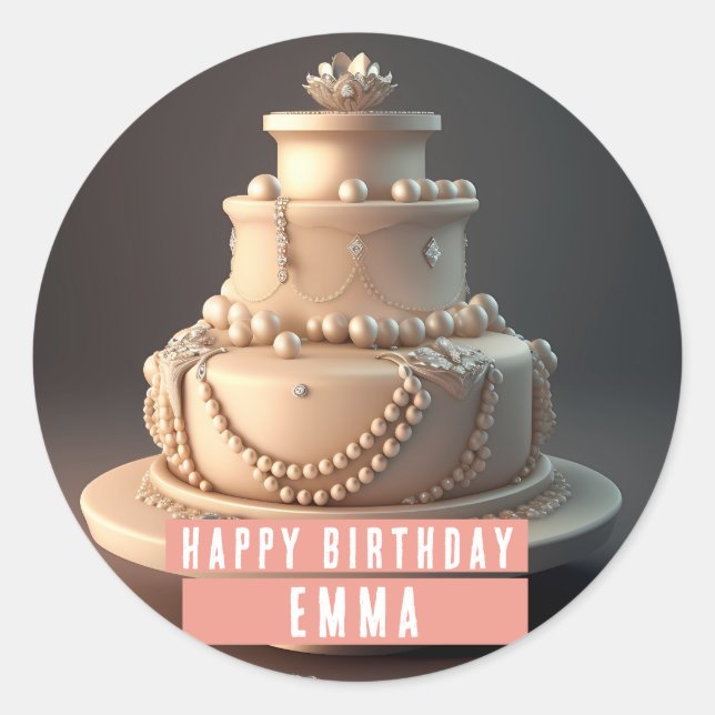Jewelry themed Birthday Cake Classic Round Sticker (Front)