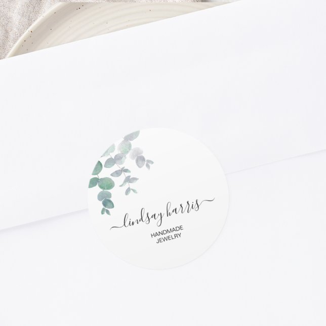 Jewelry Watercolor Eucalyptus  Classic Round Sticker (Creator Uploaded)