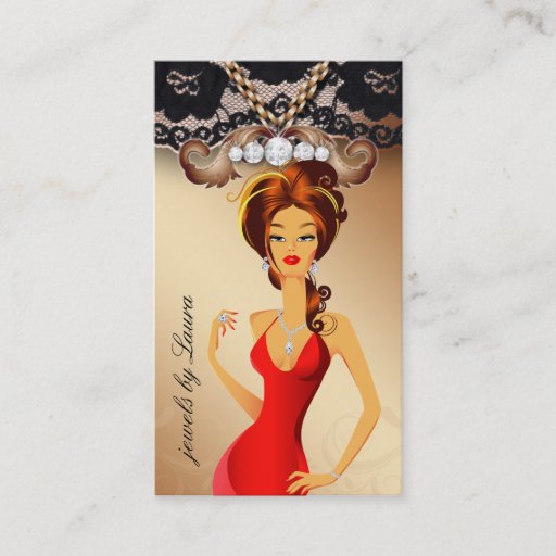 Customizable Jewelry Woman Gold Lace Business Card Template