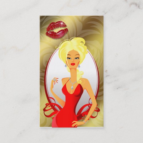Jewelry Woman Lips ' Gold Leaves Blonde Business Card Template