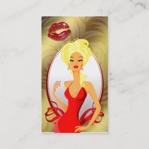 Customizable Jewelry Woman Lips ' Gold Leaves Blonde Business Card Template
