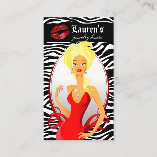 Jewelry Woman Red Zebra Lips Black Blonde Business Card