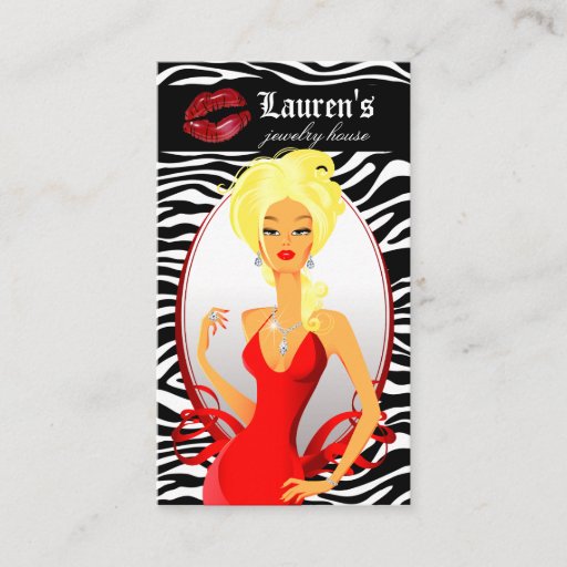 Customizable Jewelry Woman Red Zebra Lips Black Blonde Business Card