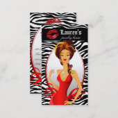 Jewelry Woman Red Zebra Lips Black Business Card (Front/Back)