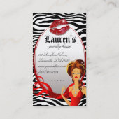 Jewelry Woman Red Zebra Lips Black Business Card (Back)