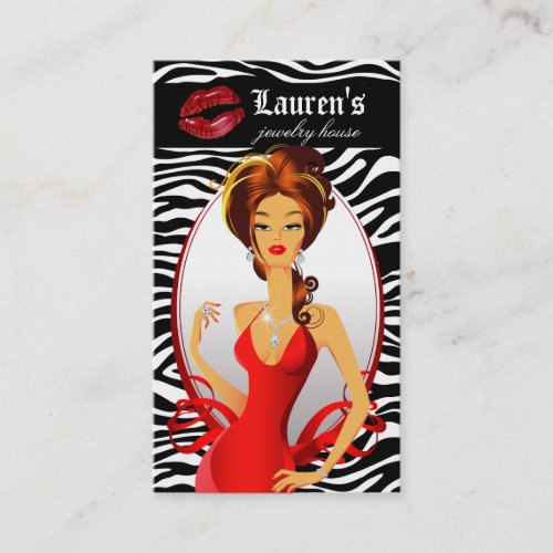 Jewelry Woman Red Zebra Lips Black Business Cards