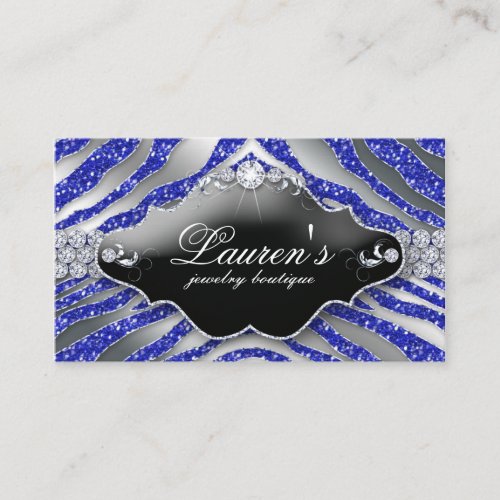 Jewelry Zebra Business Card Sparkle Blue SB
