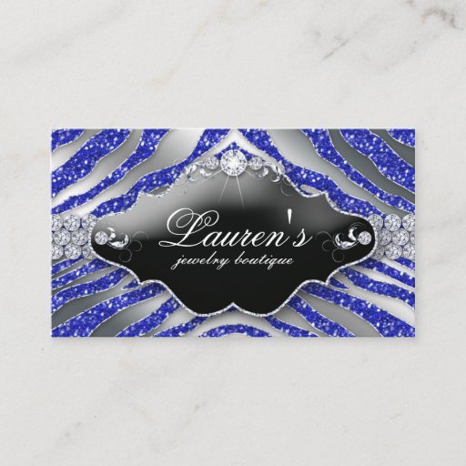 Customizable Jewelry Zebra Business Card Sparkle Blue SB