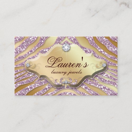 Jewelry Zebra Business Card Sparkle Pink Gold