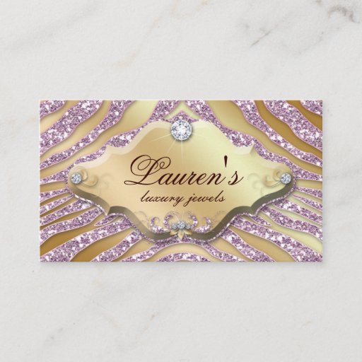 Customizable Jewelry Zebra Business Card Sparkle Pink Gold