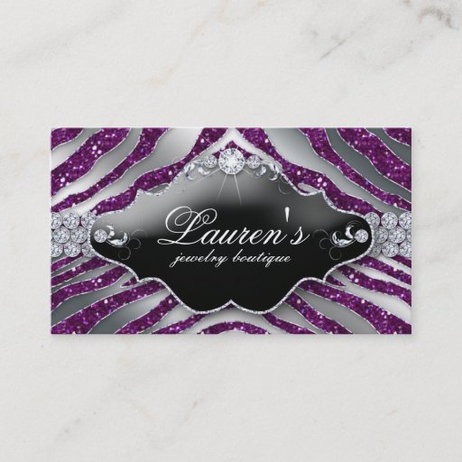 Customizable Jewelry Zebra Business Card Sparkle Purple SB