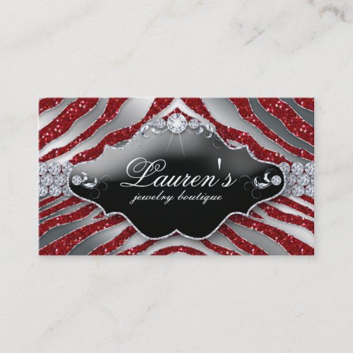 Jewelry Zebra Business Card Sparkle Red SB