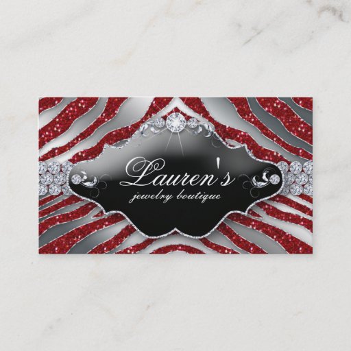 Customizable Jewelry Zebra Business Card Sparkle Red SB