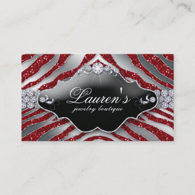 Jewelry Zebra Business Card Sparkle Red SB (Front)