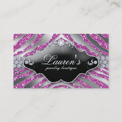 Customizable Jewelry Zebra Business Card Sparkle SB Pink