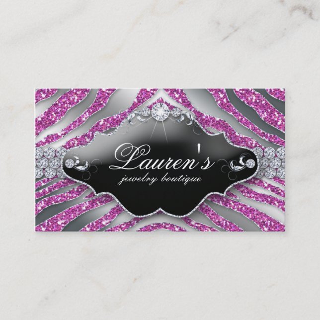 Jewelry Zebra Business Card Sparkle SB Pink (Front)